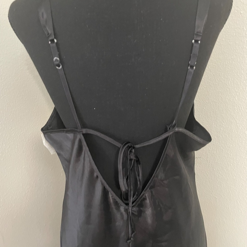NWT LINEA DONATELLA Sz L Black Satin Long Babydoll Slip Dress Nightgown Y2K VTG - Picture 9 of 13